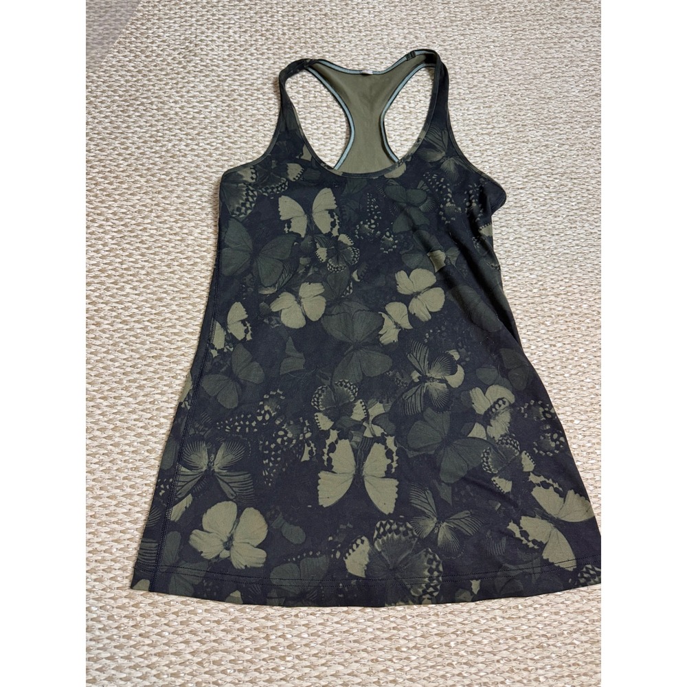 Lululemon Cool Racerback Tank Top Green Butterfly Print Activewear Women Size 8